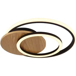 Deckenleuchte Holz Designleuchte Ringe schwarz MDF Wohnzimmerleuchte schwarz natur, LED 24W 1100Lm warmweiß, LxBxH 38x36x6,5 cm