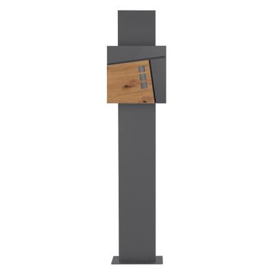 ML-Design ECD Germany Standbriefkasten Anthrazit Edelstahl 170 cm freistehend, mit Zeitungsfach, Postkasten Holzoptik 37x36 cm, pulverbeschichtet