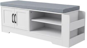 CLICKBIN White Shoe Storage Bench with Padded Seat and Hidden Cabinet - 39.6 in