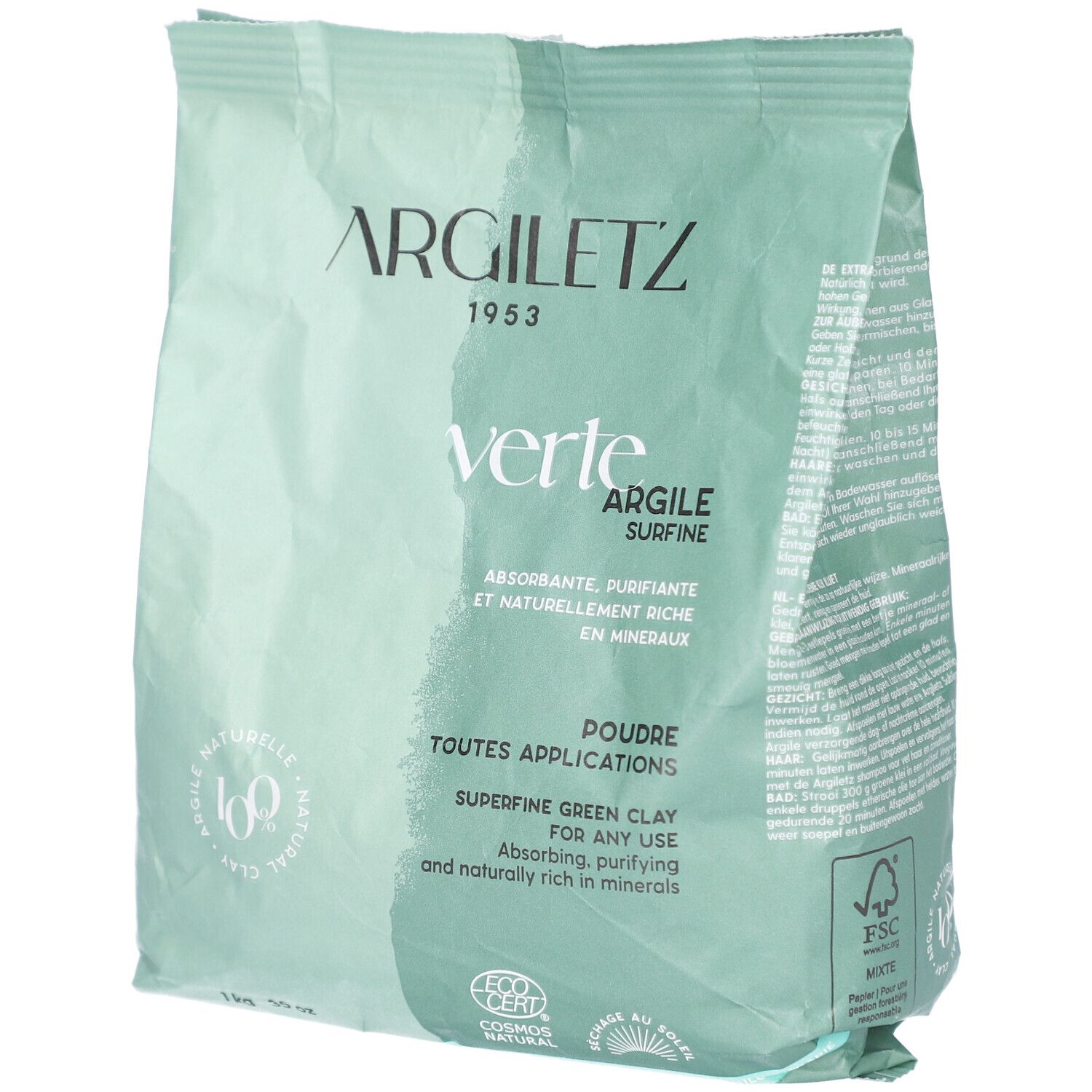 Argiletz Argile Verte Surfine - Poudre d'argile verte surfine. bt 1 kg 1000 g Puder