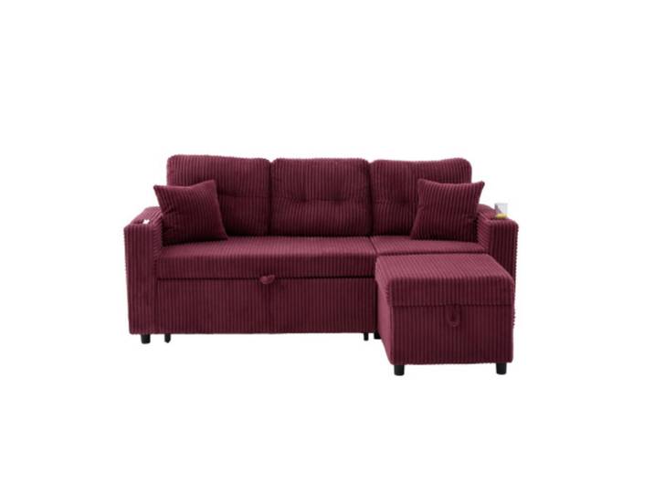 Komhtom Ecksofa mit Stauraumfunktion,Cordstoff,WEINROT, Dunkelrot, Mode, 195x144 cm, Wohnzimmer, Sofas & Couches, Wohnlandschaften, Ecksofas