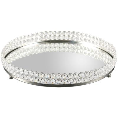 Tablett HOME AFFAIRE, silber (silberfarben), H:5cm Ø:36cm, Aluminium, Glas, Tabletts, Kristall