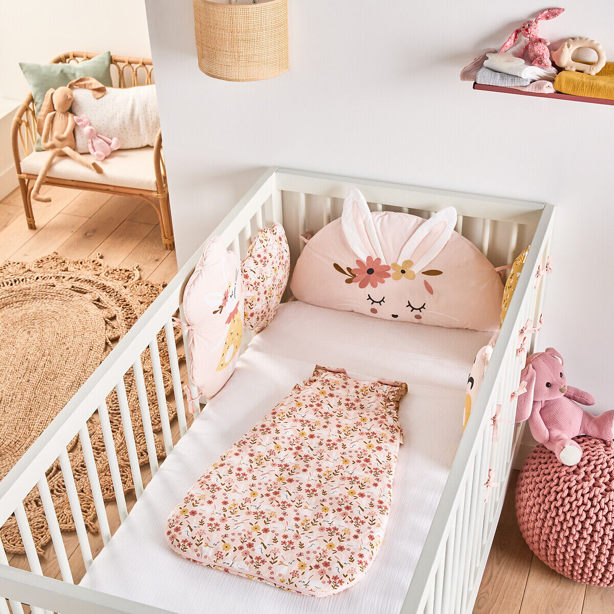 LA REDOUTE INTERIEURS Tour de lit modulable percale bio, Lapin fleuri