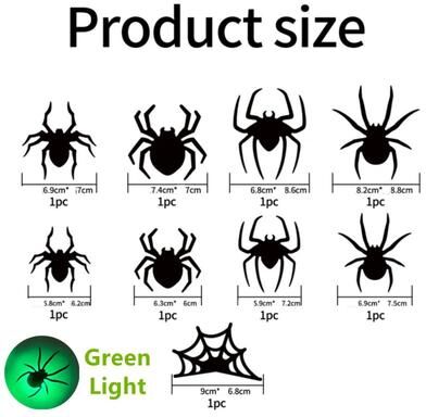 Inspire Select LED Glow in the Dark 3D Bat Wall Stickers Halloween Light Up Bat Decor Set (36pcs) green Spider 9pcs one Set
