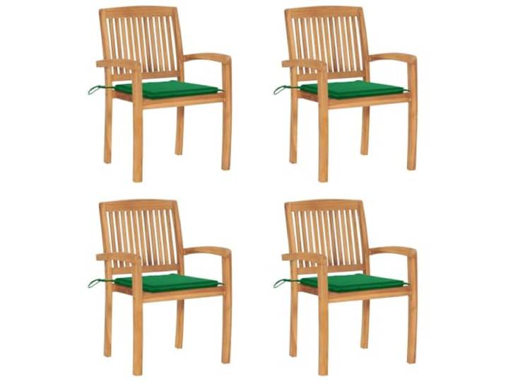 Coespram 4er Set Stapelbare Gartenstühle aus Teakholz mit Kissen Platzsparende Armlehnenstühle für Esszimmer, Terrassen und Balkon. Inklusive Sitzauflagen mit praktischen Haltebändern.