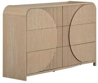 Benjara Tanya Wide Dresser, 4 Drawers, Retro Reeded Panels, Natural Brown Wood