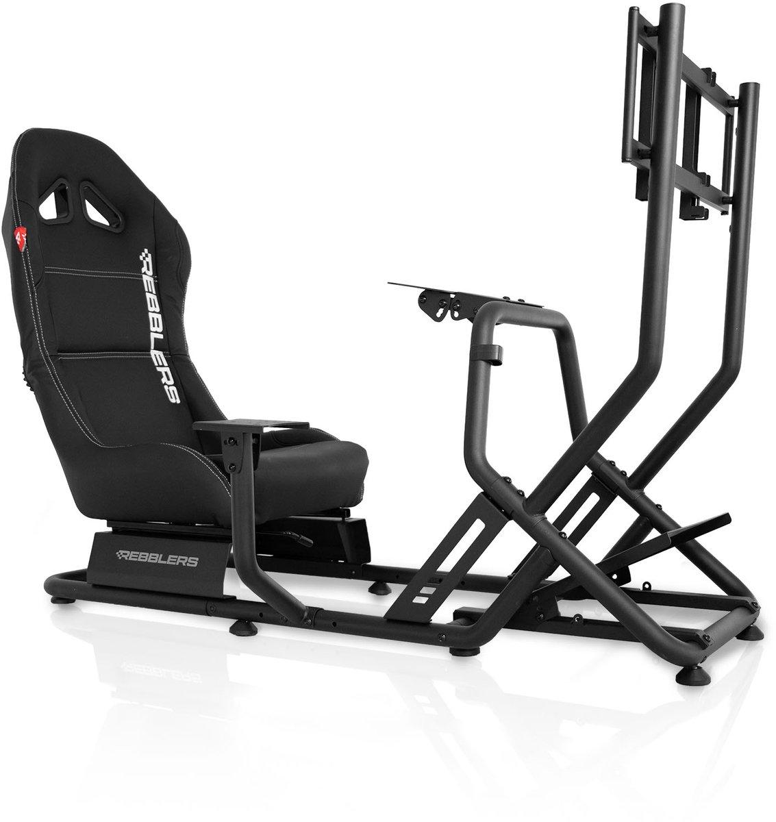 REBBLERS SIMR 300GM Sim Racing Cockpit mit Rennsitz, Schalthebelhalterung und Monitorhalterung, verstellbar, Schwarz