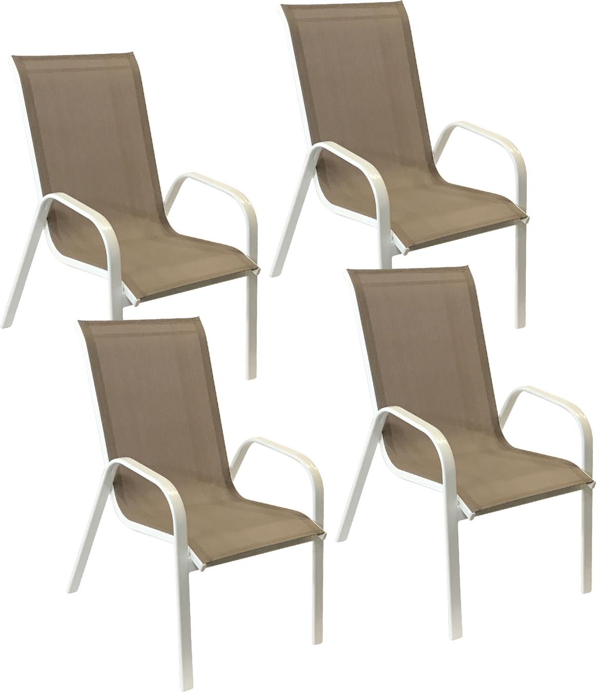 4erSet Stühle MARBELLA aus taupefarbenem Textilene - weißes Aluminium