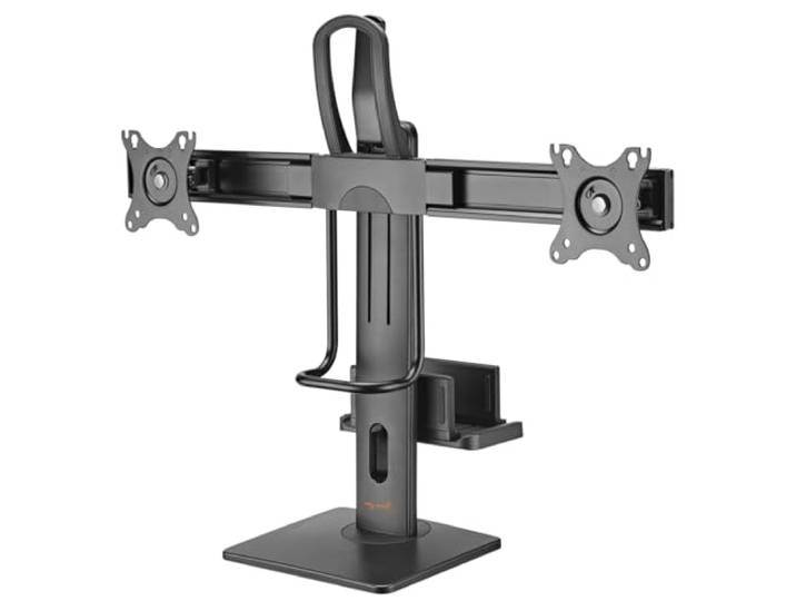 myWall Tafelhouder HL61L, 2 monitor-tafelhouders voor 17-27 inch, houder voor mini-pc, in hoogte verstelbaar, kantelbaar, draaibaar en horizontaal aanpasbaar met veersysteem, VESA 75/100
