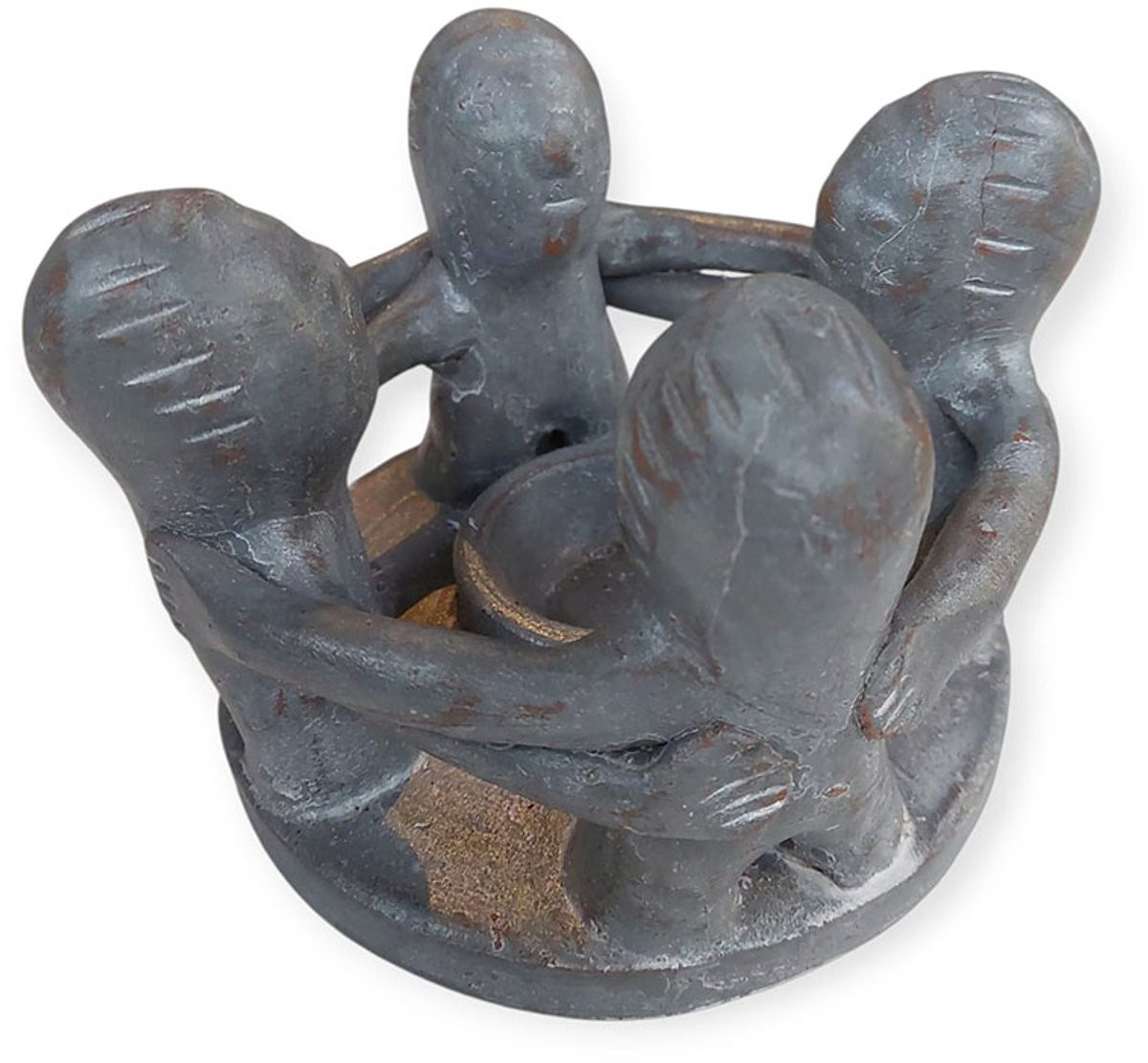 Floz Design Vriendenkring 4 personen - Terracotta beeld van vier figuren in omhelzing - 16 x 13 cm