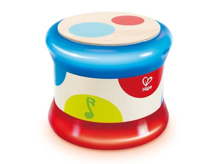 Hape Baby-Trommel - Rollendes Musikspielzeug für Kleinkinder zum Erlernen von Rhythmus und unterschiedlichen Klängen, batteriebetrieben, ab 6 Monaten