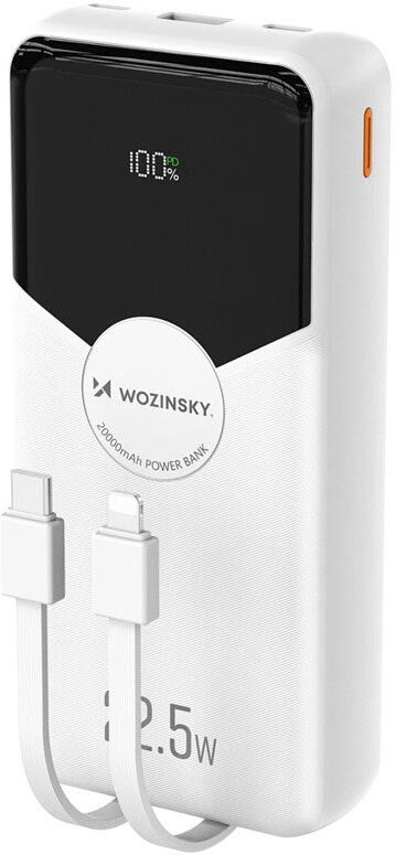 Wozinsky Powerbank - 20.000mAh - USB-C-Kabel - Lightning-Kabel - Hvid