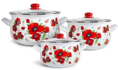 STP Goods Poppies Enameled Deep Casserole Set of 3