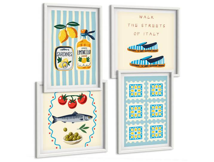 Tulup Bilder SET 4er Set - 50x50 cm & 40x60 cm Weißer Rahmen - Fruchtmuster und italienische Kultur, Kunststoff, Rechteckig, 50x50 cm, gerahmt, Bilder & Rahmen, Bilder