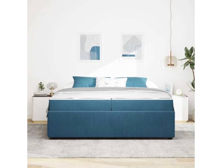 KTHLBRH Bett mit Matratze Blau 200 x 200 cm Holzrahmen Feste Latten, starke Unterstützung, Taschenfederkernmatratze, mittlere Festigkeit