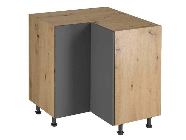 Eckunterschrank D90N – Velora – Grau – Push-to-Open Mechanismus