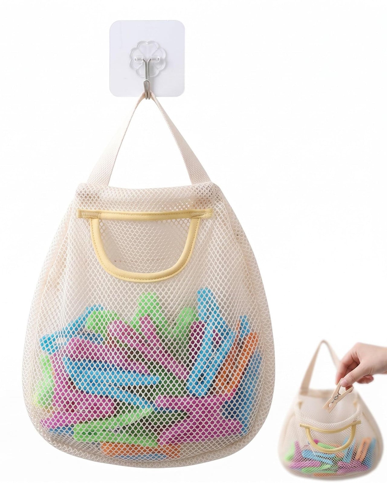 Dripio Opbergzak voor wasknijpers, beige, met haken