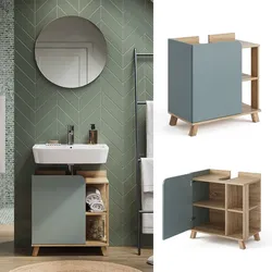 Vicco Waschbeckenunterschrank Karen Sonoma Mintgrün 60 x 65 cm Tür offene Fächer