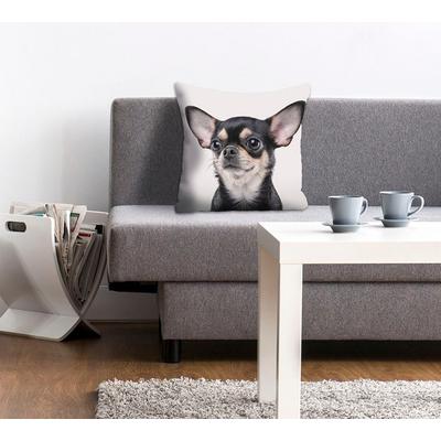 Dekokissen QUEENCE "Mailin", schwarz (schwarz, bedruckt), B:40cm L:40cm, Polyester, Dekokissen_Sitzkissen_Kissenhüllen, Kissenhülle,Chihuahua,Hund,Tiermotiv,Niedlich,Verspielt,Haustier,Zart
