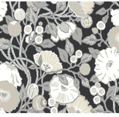 Inspired by Color Vincent Poppies Black & Cream Wallpaper