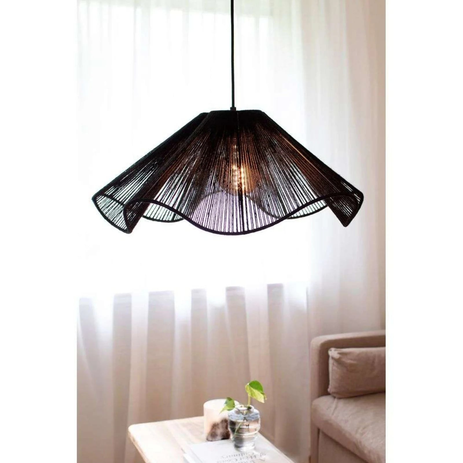 Markslöjd Nami Hanglamp Black met Textiel en Rattan