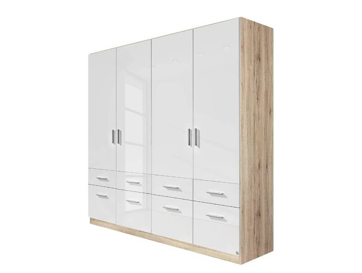 Drehtürenschrank I 181cm Weiß/Beige/Hochglanz Weiß/Eiche Sonoma Dekor
