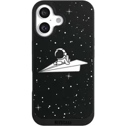 Nivocase Handyhülle für Apple iPhone 16 Hülle NIVOpure Case Schwarz Astronaut Comic Papier (Apple iPhone 16), Smartphone Hülle, Schwarz
