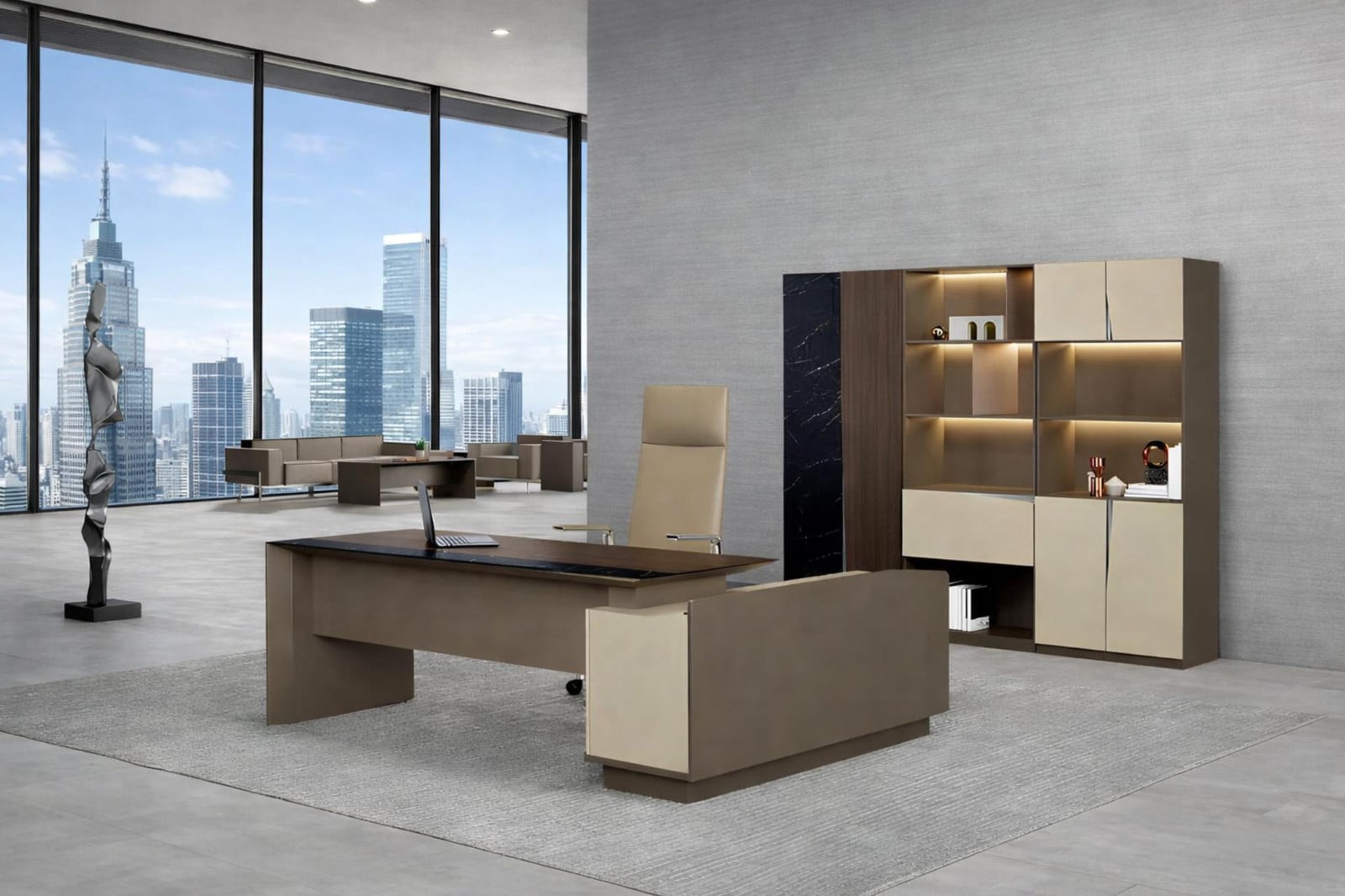 AEA Werkruimte set met robuust bureau en elegante boekenkast