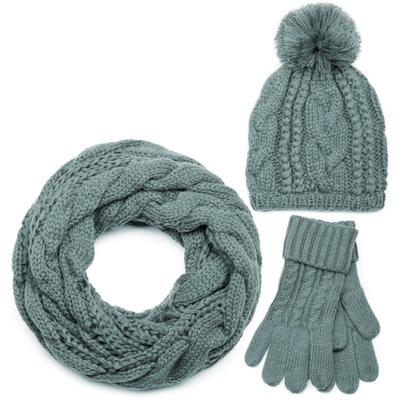styleBREAKER "Strick Schal, Mütze & Handschuh Set mit Zopfmuster" 3 Stk.