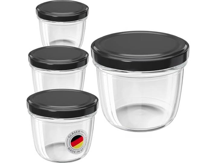 WELLGRO 200x Einmachgläser 230ml – Schraubdeckel TO82 schwarz – Made in Germany – Vorratsgläser, Marmeladengläser, Aufbewahrungsgläser & Gärgläser