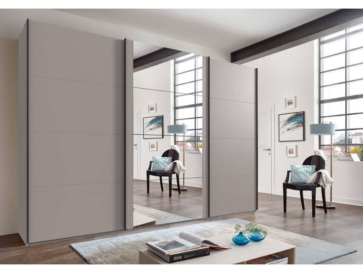 Schwebetürenschrank WIMEX Bern Schiebetürenschrank , schwarz (saharagrau, griffe: schwarz), B:360cm H:236cm T:64cm, Holzwerkstoff, Schränke, Schwebetürenschrank, Schrank mit zusätzlicher Innenausstattung, Garderobe