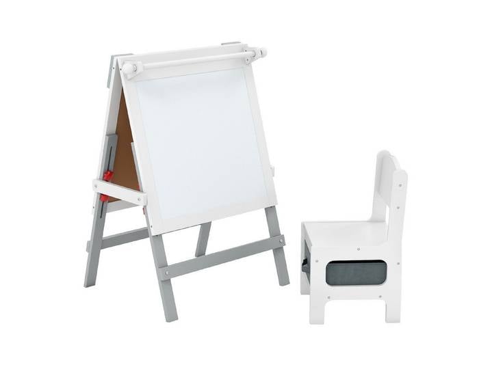 COSTWAY Standtafel, Höhenverstellbare Kinder Doppelseitige Staffelei mit Stuhl