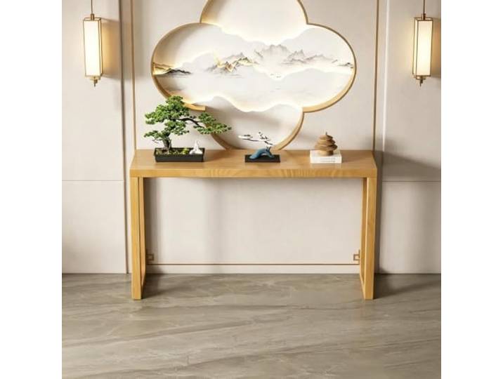 LEUBDIBR Moderner Massivholz‑Konsolentisch, schmaler Eingangstisch für Flur Massiv‑Kiefernholz, schmaler Flur‑Konsolentisch, minimalistischer neu‑chinesischer Stil(Natural Wood,150cm/59.1in)