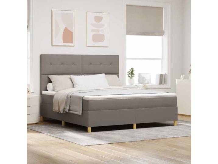 Atmungsaktiver Stoffbezug verstellbares Kopfteil mittlere Härte Boxspringbett mit Matratze Taupe 180x200 cm Stoff Polsterbett verstellbares Kopfteil Taschenfederkern Lattenrost belastbar