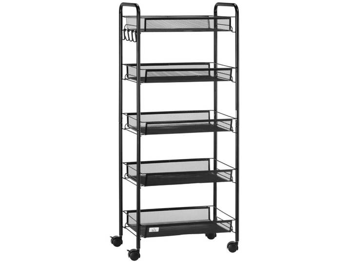 Homcom Rollwagen, Schwarz, Metall, 26.5x106x45 cm, Esszimmer, Servierwagen