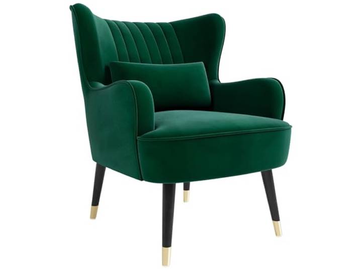 Vesgantti Samt Sessel, Moderne Relaxsessel mit Holzbein, Loungesessel mit Armlehnen, Ohrensessel für Wohnzimmer Schlafzimmer