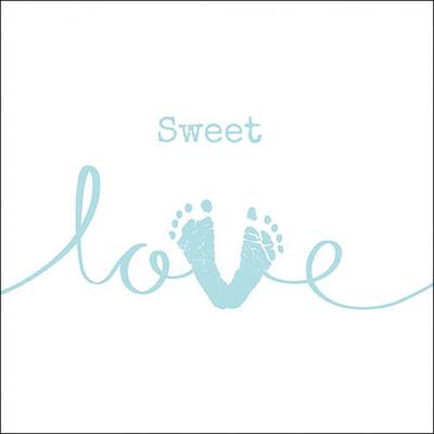 Ambiente 20 Servietten Papier 33x33cm 3-lagig - hochwertige Einweg Papierservietten Sweet Love Babyfüße Motiv hellblau Taufe Baby Shower Junge Geburt Babyfeier
