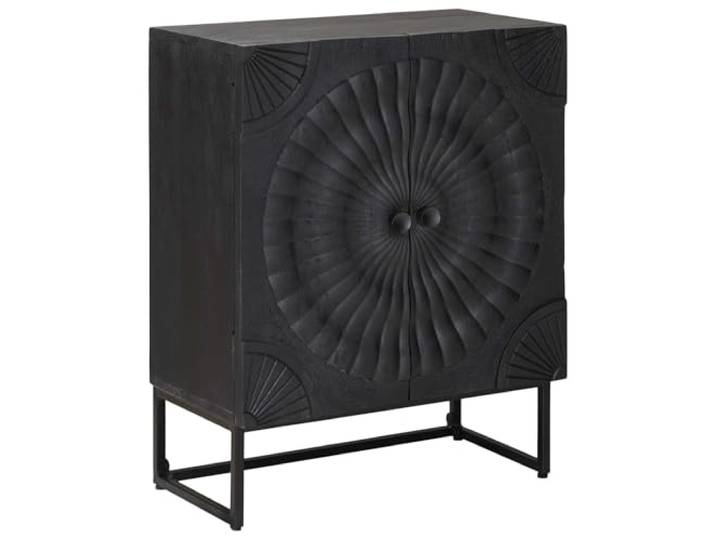 Jkghdrt Sideboard Schwarz 55 x 30 x 70 cm aus Mangoholz und Holzwerkstoff Stauraum mit Frontfächern, elegante Holzmaserung, langlebige Verarbeitung, kompaktes Format