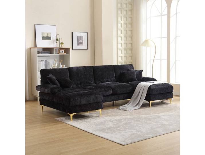 Grand canapé sectionnel en U en chenille avec 2 chaises longues pour salon appartement villa