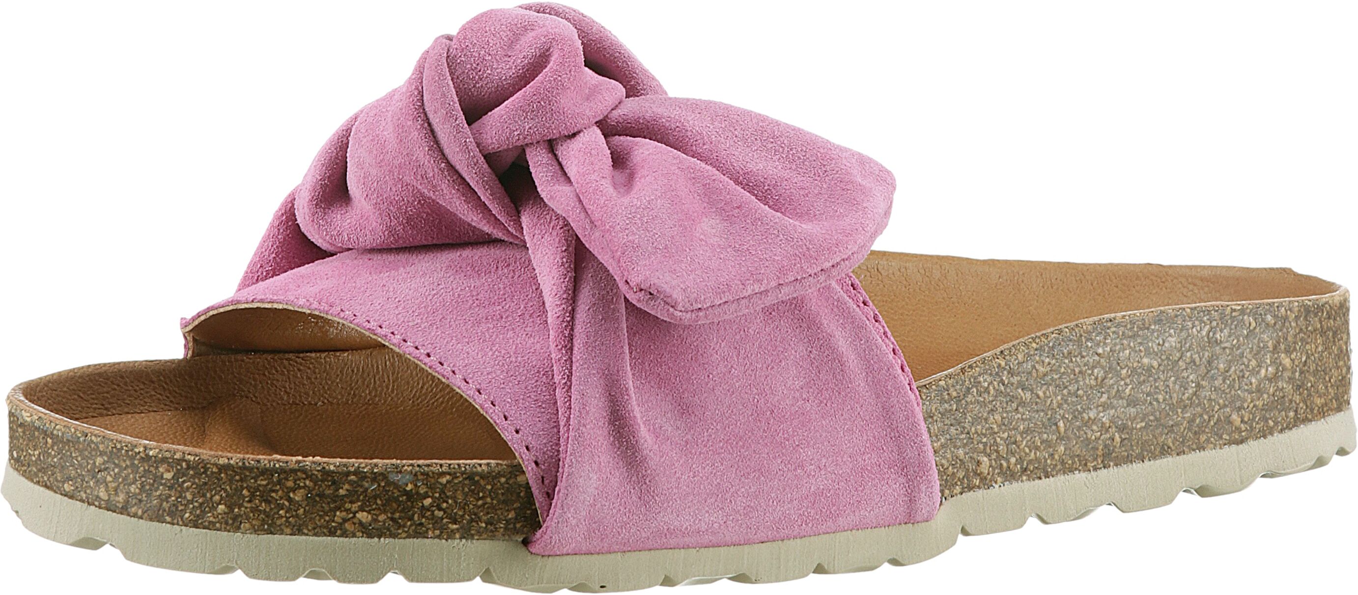 Pantolette VERBENAS "Roxy Roda", Damen, Gr. 42, Synthetik, lila (fliederfarben), Veloursleder, Schuhe Pantolette, Sommerschuh, Flat, Pool Slides mit modischer Schlaufe fliederfarben 42, Synthetik