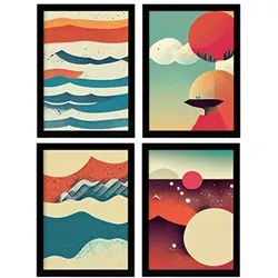 POSTER Set mit 4 Abstrakt Wellen Moderne Galaxien A3 Rahmenlos