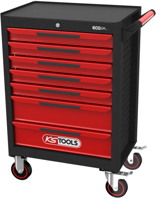 KS Tools ECOline NOIR/ROUGE Chariot d'atelier avec 7 tiroirs (897.0007)