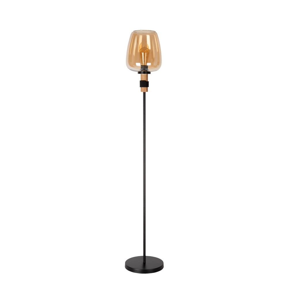 Lucide Ilona Vloerlamp zwart met amberkleurig glas