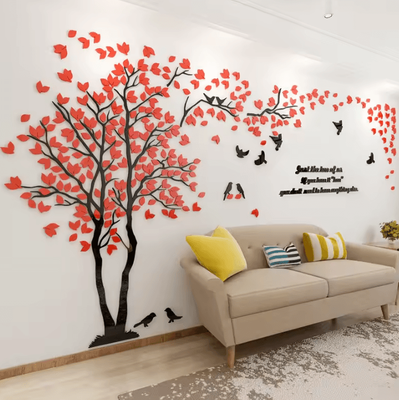 Inspire Curations 3D Tree Acrylic Mirror Wall Decor red Left m About 2.5x1.3m