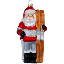 Christbaumschmuck Glas 13,7cm Weihnachtsmann mit Ski Figur zum Aufhängen - Weihnachtsbaum Anhänger Weihnachten Weihnachtsbaumschmuck Santa Rot Silber