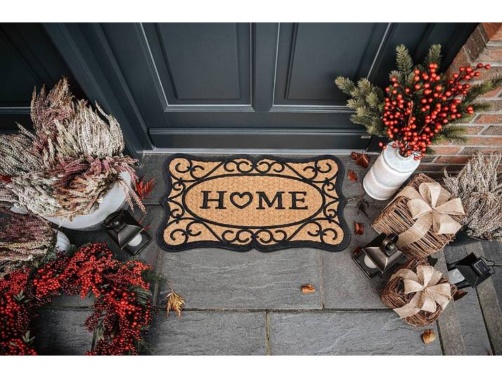 home24 Deurmat rubber-kokos Heart Home 75 x 45cm beige/beige/zwart