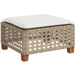 vidaXL Gartenhocker mit Kissen, Sitzhocker mit Stahlrahmen, Fußhocker für Garten Terrasse, Hocker Gartenstuhl Gartenmöbel, Beige Poly Rattan