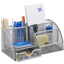 Relaxdays Schreibtischorganizer 6 Ablagen Metall Silber