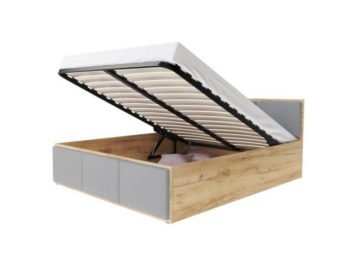 Lit coffre Panama T 140x190 - Sommier inclus Chêne - gris clair