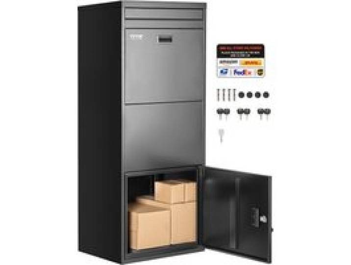 VEVOR Paketbriefkasten 1198x500x360 mm, Paketkasten mit Schloss, Paketbriefbox aus verzinktem Stahl mit Diebstahlschutzdesign, Packstation für Zuhause und das Büro, schwarz